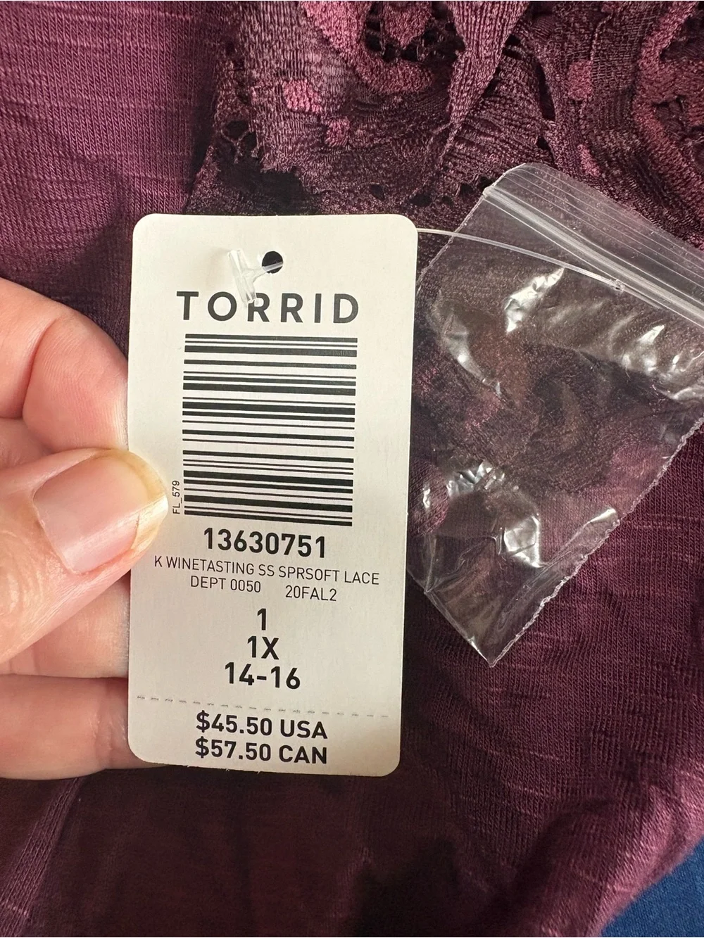 Torrid Plus Size 1X Lace Detail Flutter Sleeve Super Soft Top Burgundy New - Picture 5 of 8